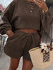 Casual Corduroy Long Sleeve Top and Drawstring Shorts Set
