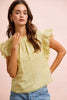 BiBi Cotton Solid Ruffle Sleeve Lace Detail Blouse Top test