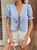 Perfee Tie Front Plaid Puff Sleeve Top test