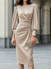 Long Sleeve Satin Ruched Midi Dress test