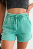 Mineral Washed Drawstring Elastic Waist Raw Cut Shorts test
