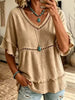 Full Size Frayed Hem V-Neck Blouse Plus Size test