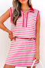 Half Zip Striped Sleeveless Top and Skirt Set