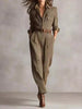 Plaid Long Sleeve Button Front Jumpsuit test