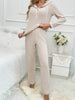 Drawstring Half Button Hooded Top and Ribbed Pants Set test