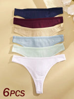 6Pcs/Set Women Cotton G-String Ribbed Panties Female Low Rise Thongs Ladies Sexy Bikini 7 Solid Color Girl Soft S-XL Intimates
