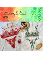 2-piece sexy lingerie set for women: red and green temptation, thong. Green lingerie set, very pleasant
