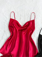 2 Sets Sexy Solid Satin Women's Pajama Set - Turtleneck Backless Cami Top & Shorts, Comfortable Relaxed Fit, Summer Nightwear