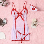 Sexy Sheer Mesh Naughty Nurse Role Play Costume – Color Block Cami Dress, Thong & Hat for Women, Perfect for Intimate Nights