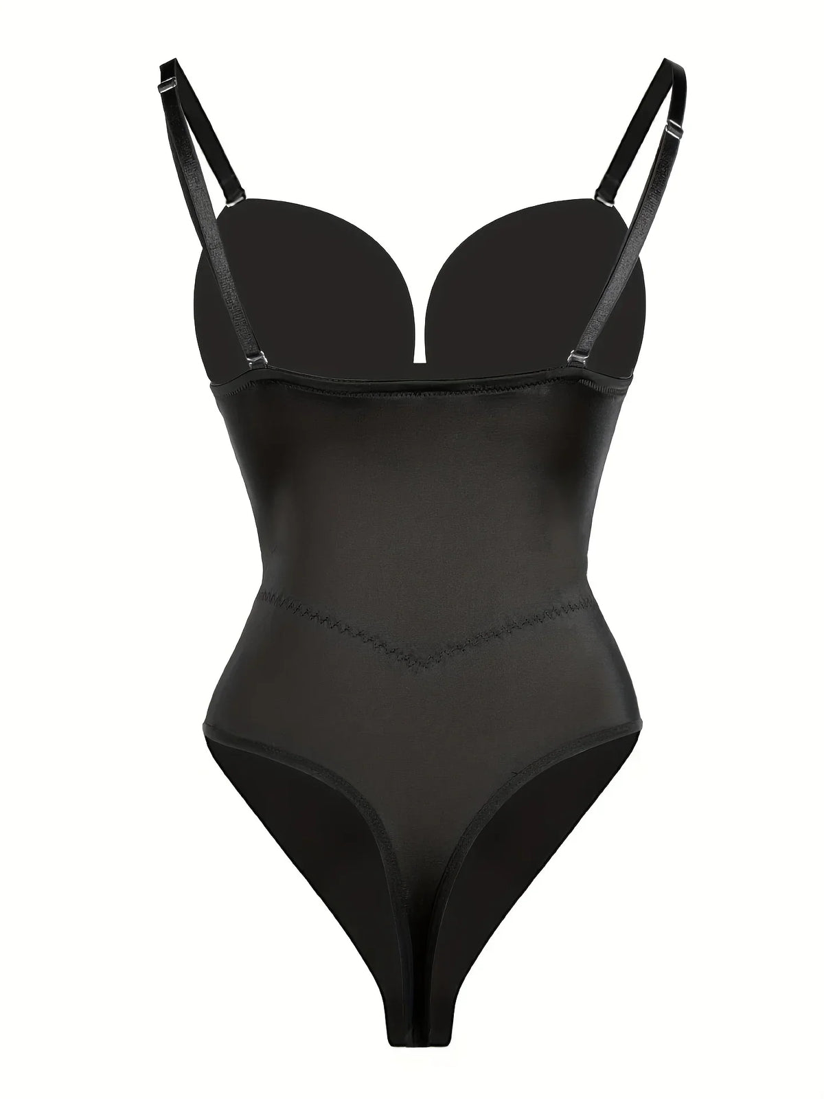 1pc Sexy Corset Solid Color Deep V Neck Contouring Onesie Belly Control Waist Trainer Slimming Thong Shapewear Women'S Lingerie