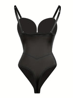 1pc Sexy Corset Solid Color Deep V Neck Contouring Onesie Belly Control Waist Trainer Slimming Thong Shapewear Women'S Lingerie