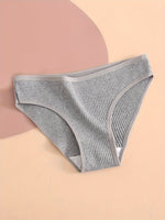 5pcs Solid Ribbed Briefs, Comfy & Breathable Stretchy Intimates Panties, Women's Lingerie & Underwear