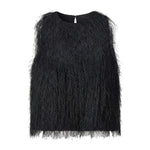 Women's 2026 Trendy White Fluffy Fur Sleeveless Cropped Top Soft Fuzzy Blouse Casual Party Daily Streetwear Fashion Top