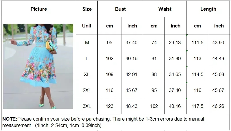 Pleated Print Long Sleeve Mid-Calf Lapel Standard-Waist Pullover Dress