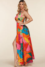 The Mara Tropical Print Halter Neck Maxi Dress