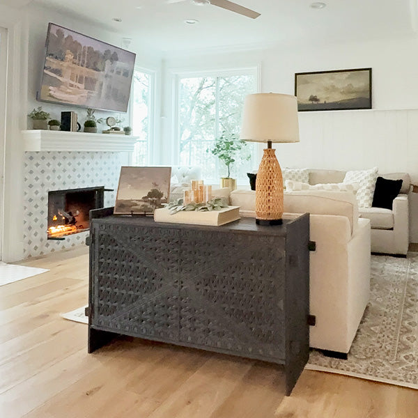 48 Inch Carved Pattern Wood Console Table