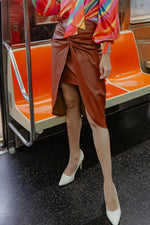 CHOOSE US LEATHER MIDI SKIRT