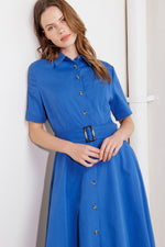 LUXE LIVING BLUE WOVEN MIDI DRESS