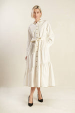 ANYTIME NOW WOVEN TWILL MIDI DRESS