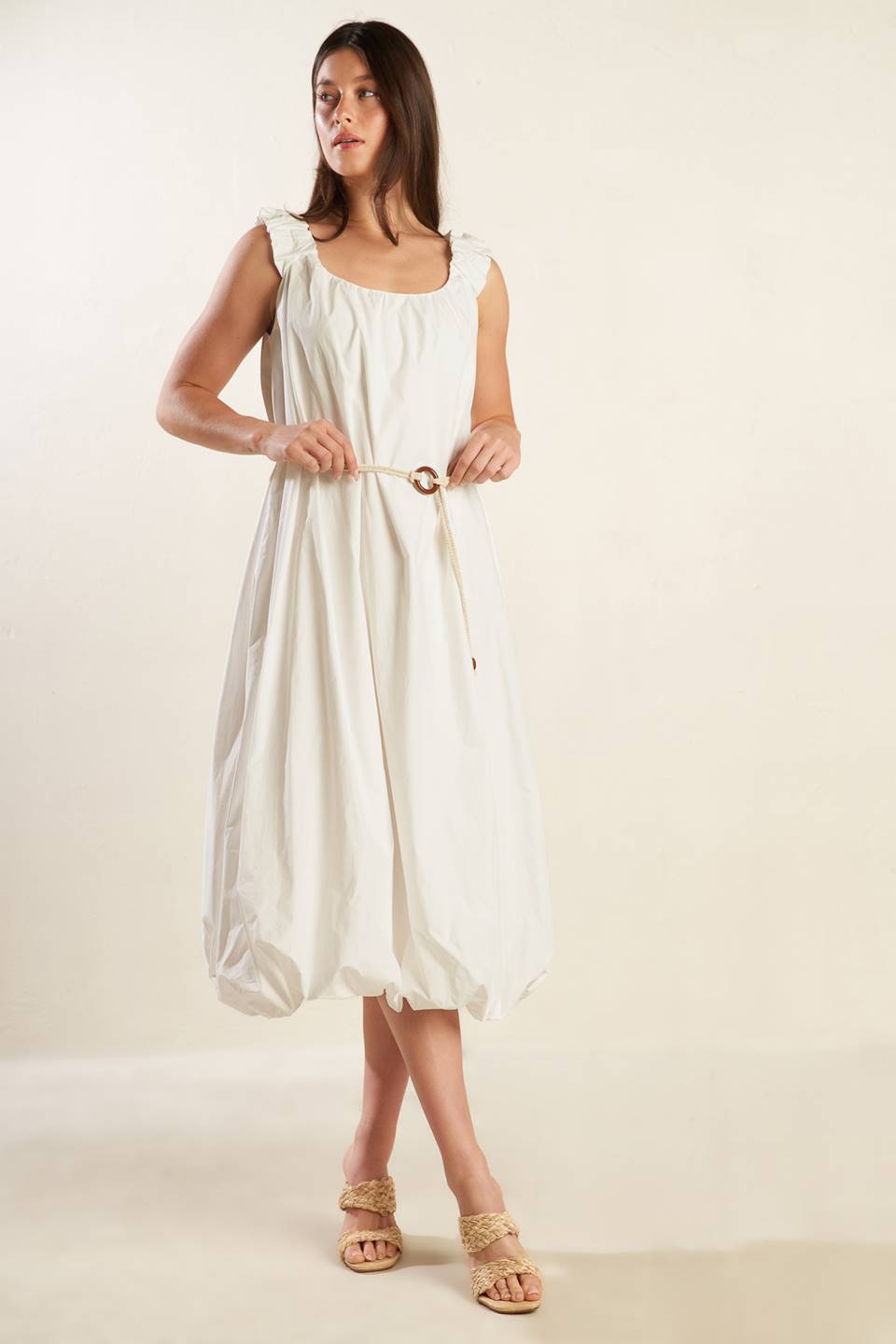 RIVERSIDE SIPS WOVEN MIDI DRESS