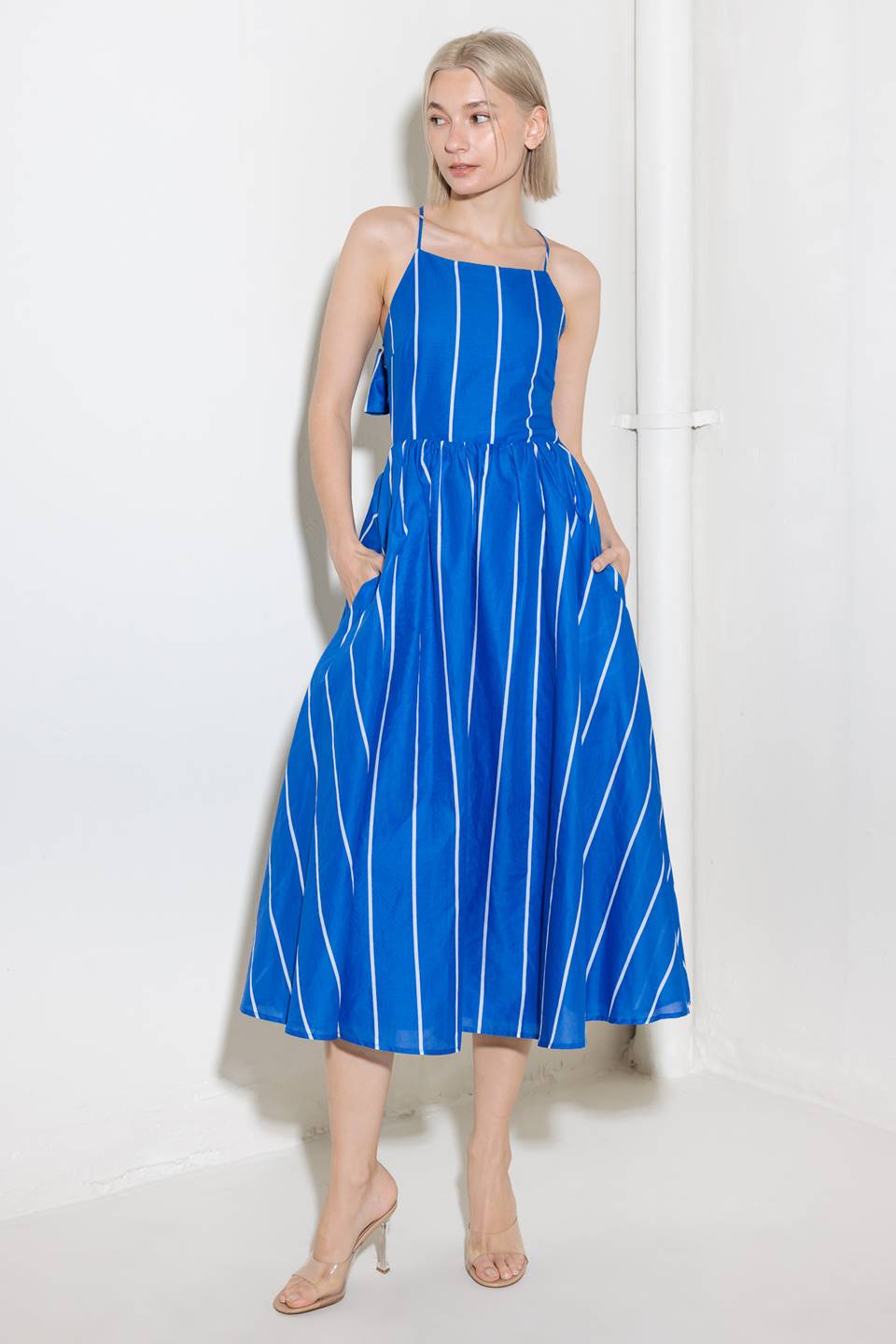 LET THE GOOD IN BLUE WOVEN MIDI DRESS