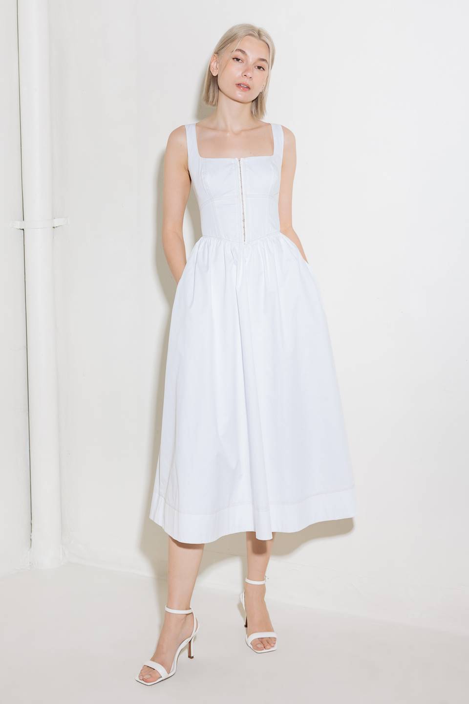 CATCH THE SUN IN WHITEWOVEN MIDI DRESS