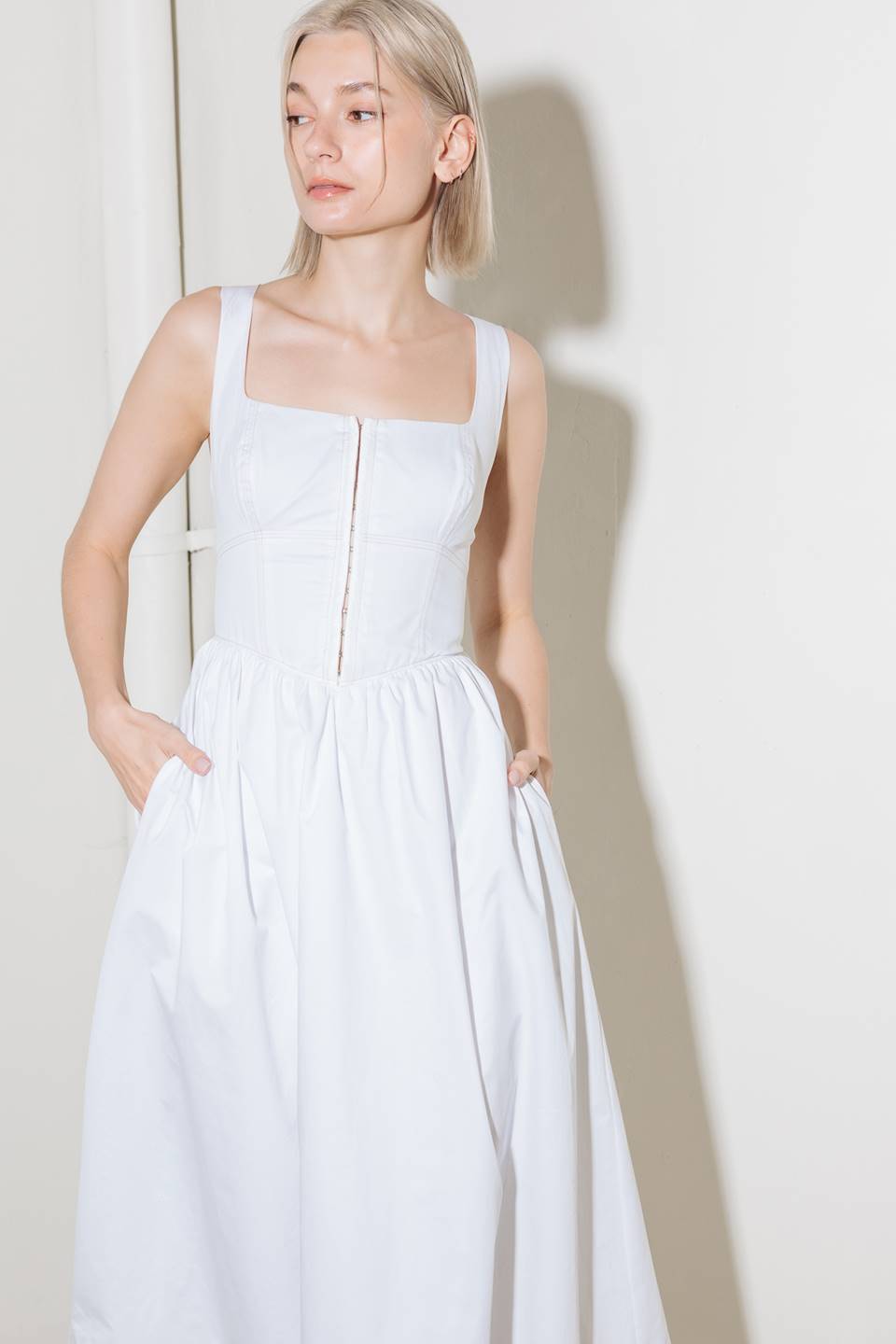 CATCH THE SUN IN WHITEWOVEN MIDI DRESS