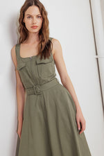 OLIVE GROVE WOVEN MIDI DRESS