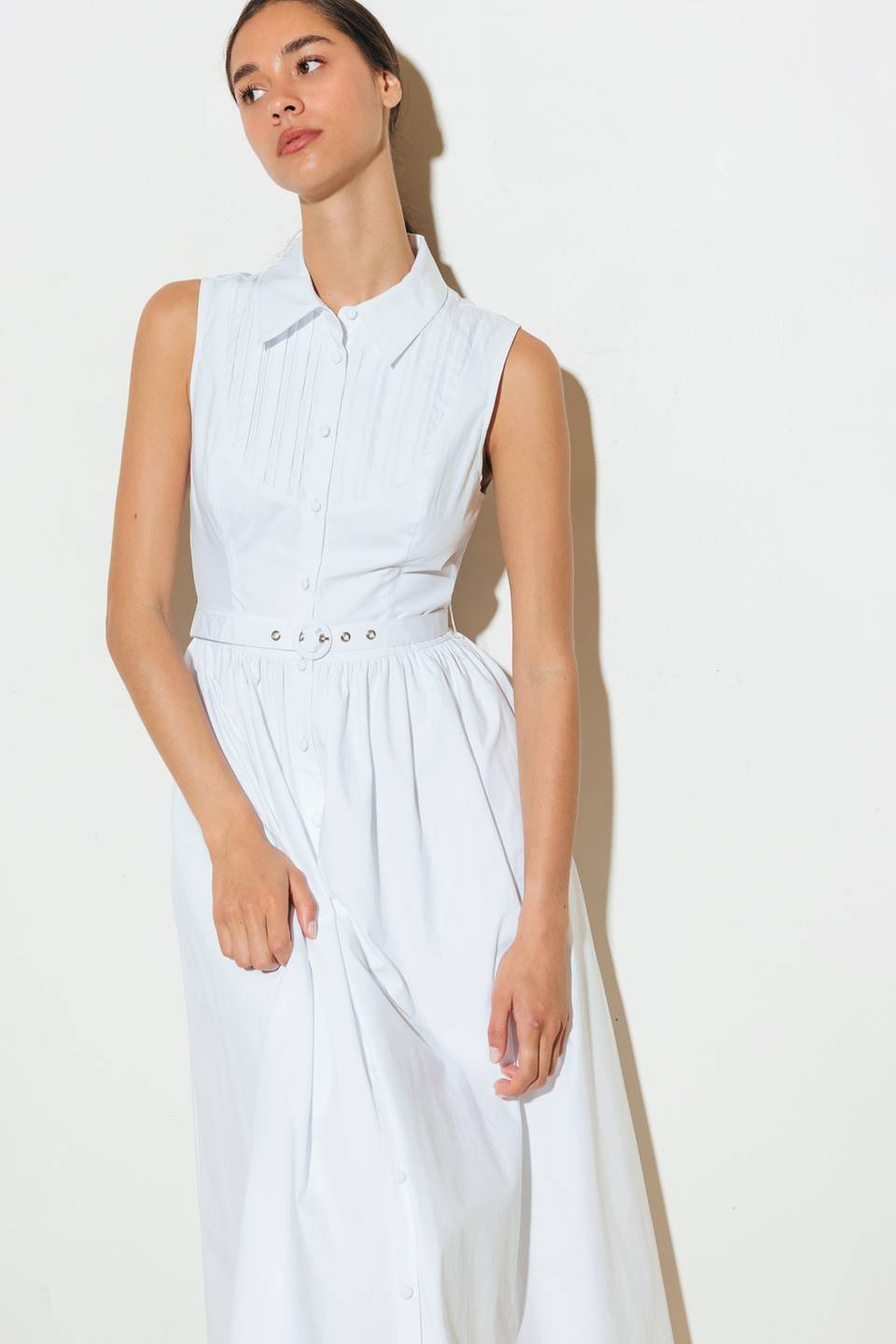 NUE EASE WHITE WOVEN MDI DRESS