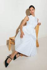 NUE EASE WHITE WOVEN MDI DRESS