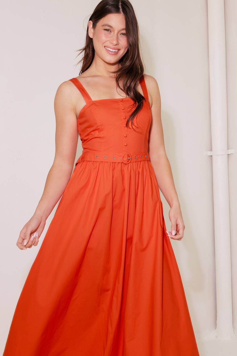 NO TIMELINE TOMATO WOVEN MIDI DRESS