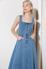 SOFTLY ROMANTIC DENIM MIDI DRESS