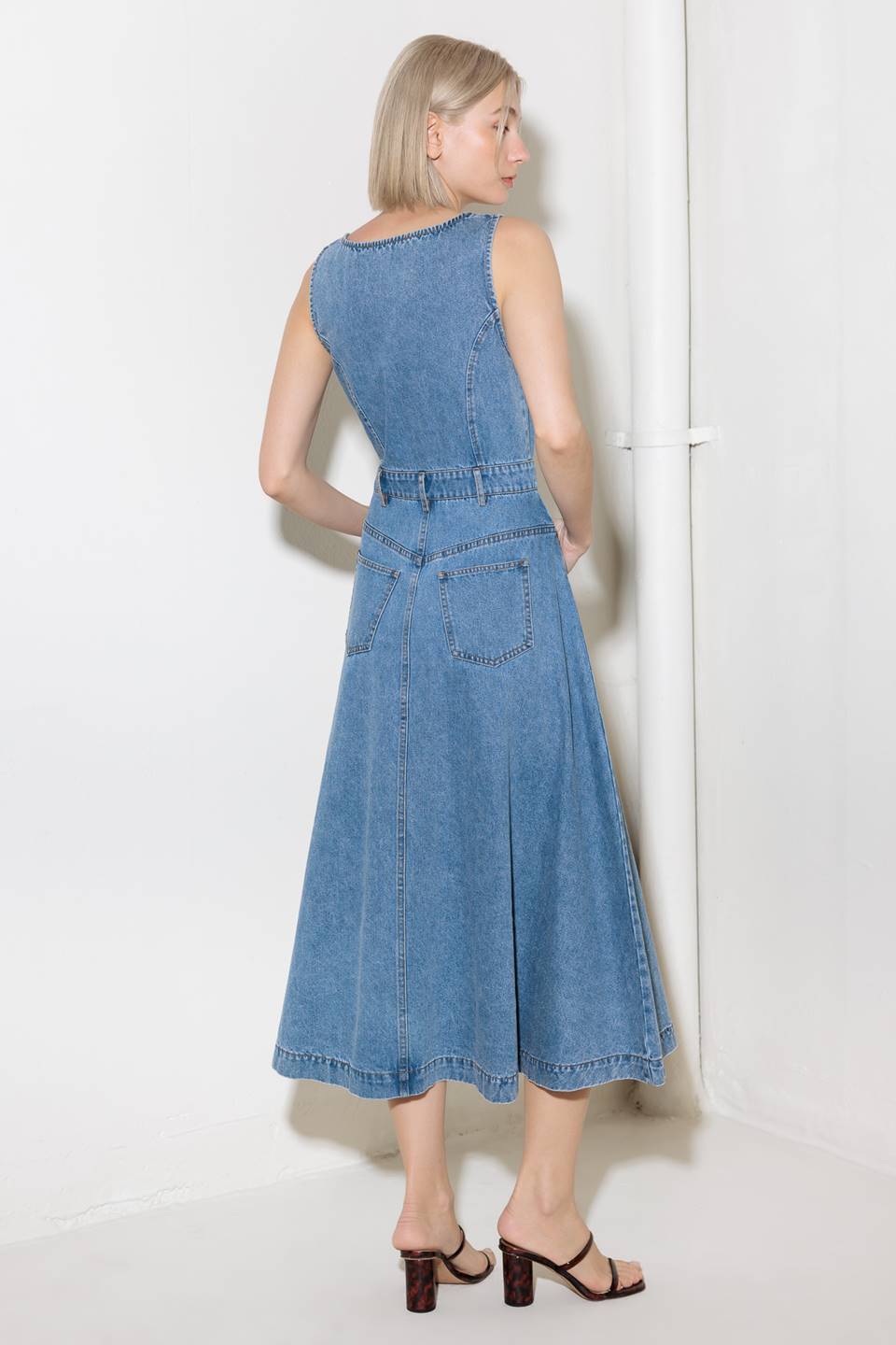SOFTLY ROMANTIC DENIM MIDI DRESS
