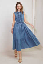 PETALS FALLING SLOWLY DENIM MIDI DRESS