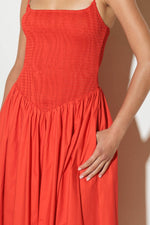 MOVE WITH INTENTION RED WOVEN MIDI DRESS