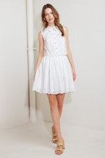 LEAF KISS WHITE WOVEN EYELET MINI DRESS