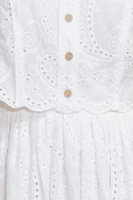 LEAF KISS WHITE WOVEN EYELET MINI DRESS