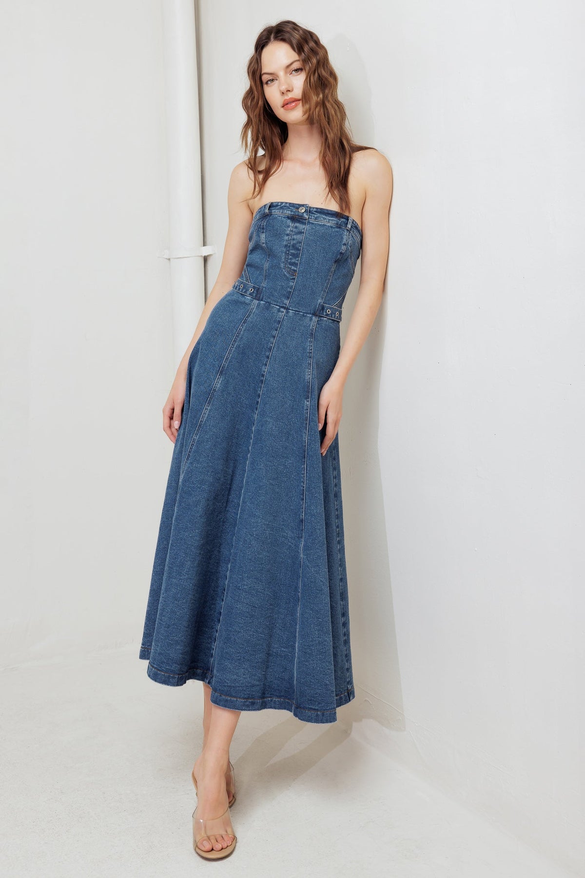 MIDNIGHT STRUCTURE DENIM MIDI DRESS