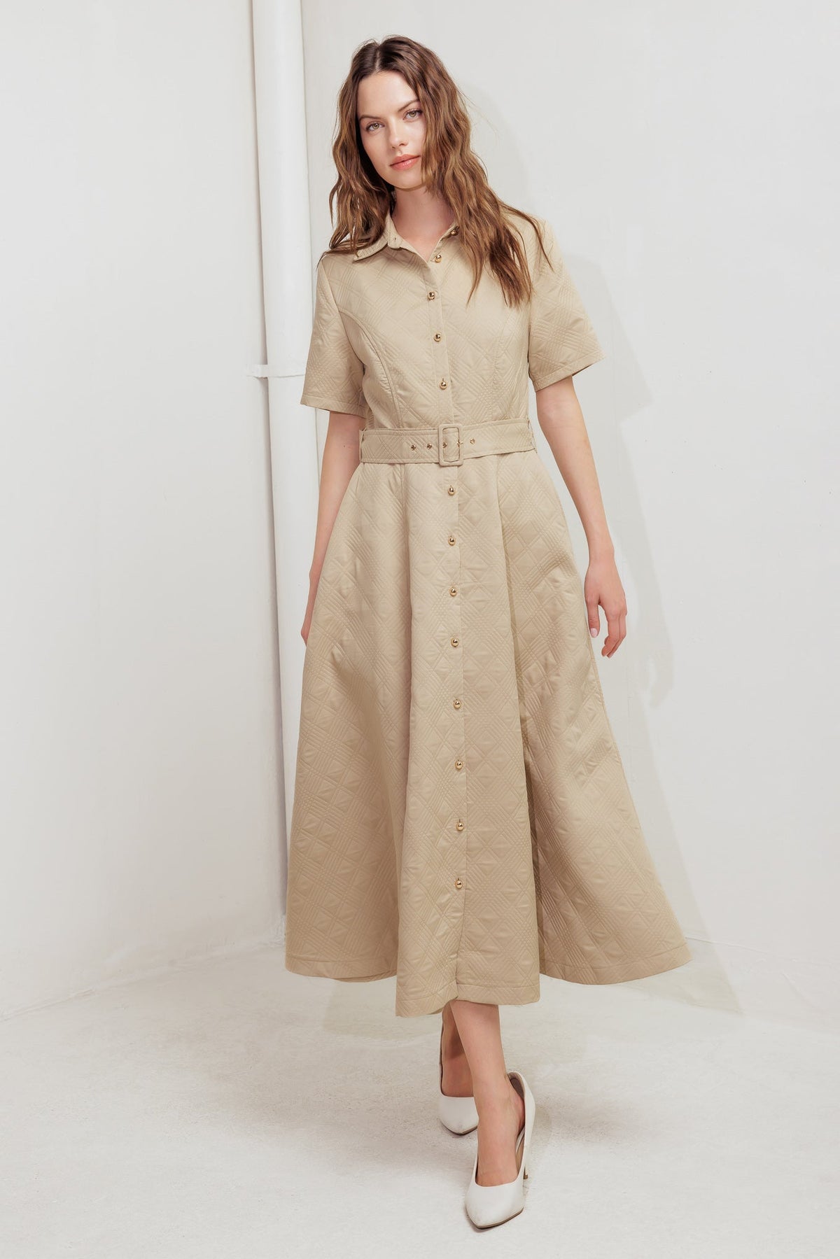 NEUTRAL CHIC WOVEN MIDI DRESS