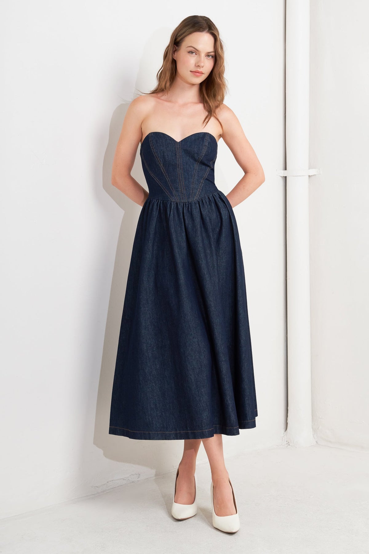 VINTAGE SIREN DENIM MIDI DRESS