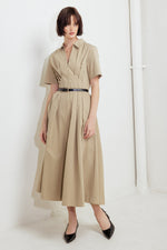 QUIET ROMANCE TAN WOVEN MIDI DRESS