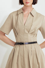 QUIET ROMANCE TAN WOVEN MIDI DRESS