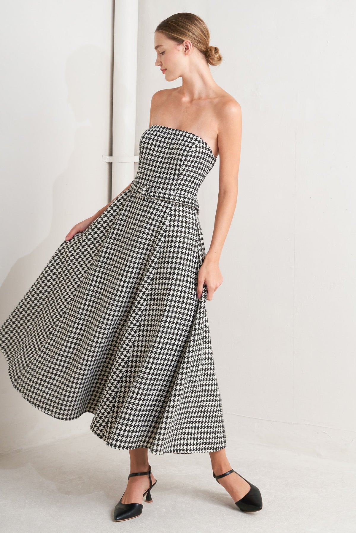 MONOCHROME BALLET WOVEN MIDI DRESS