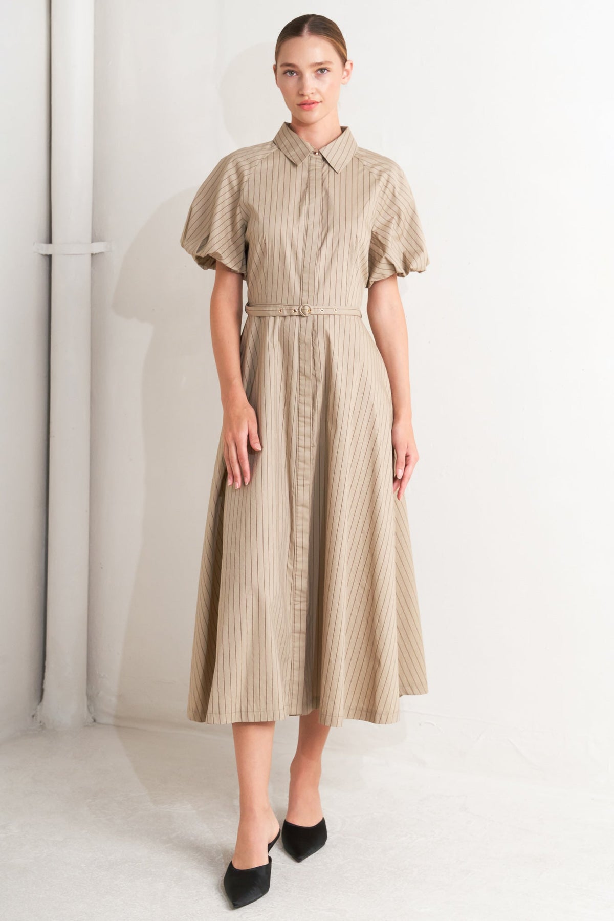 CLASSIC NEUTRAL WOVEN MIDI DRESS