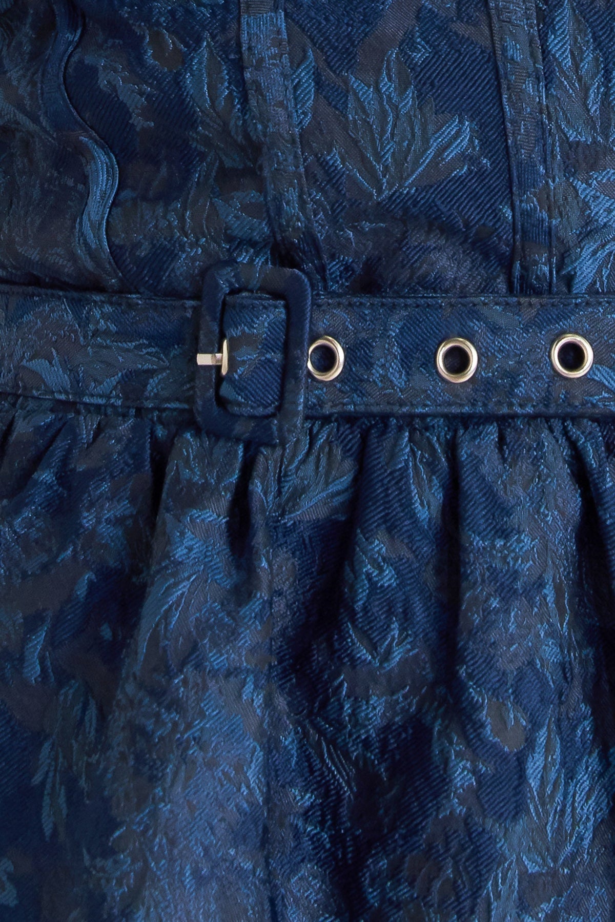 NAVY ROMANCE WOVEN JACQUARD MINI DRESS