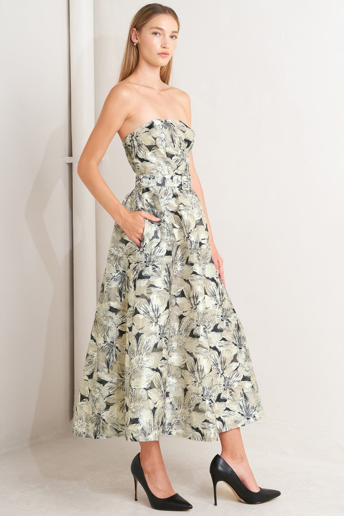 STONE LEAF WOVEN MIDI DRESS