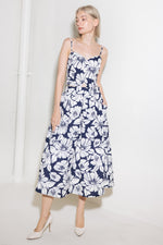 PLAIN OPTIMISM NAVY WOVEN MIDI SKIRT