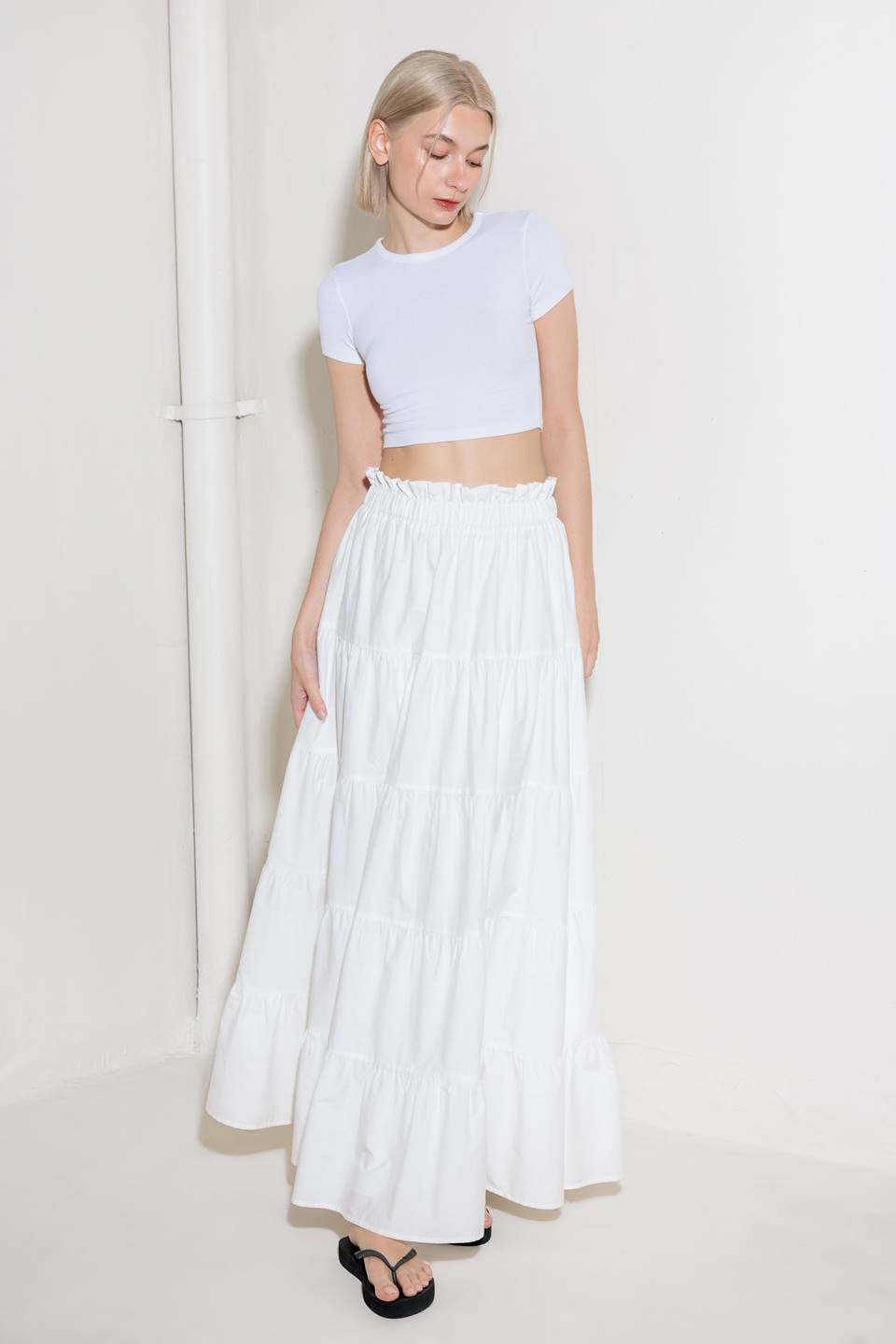 SLOW DOWN IN WHITE WOVEN MAXI SKIRT