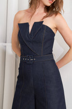 LE BONHEUR V CUT VOW DENIM JUMPSUIT