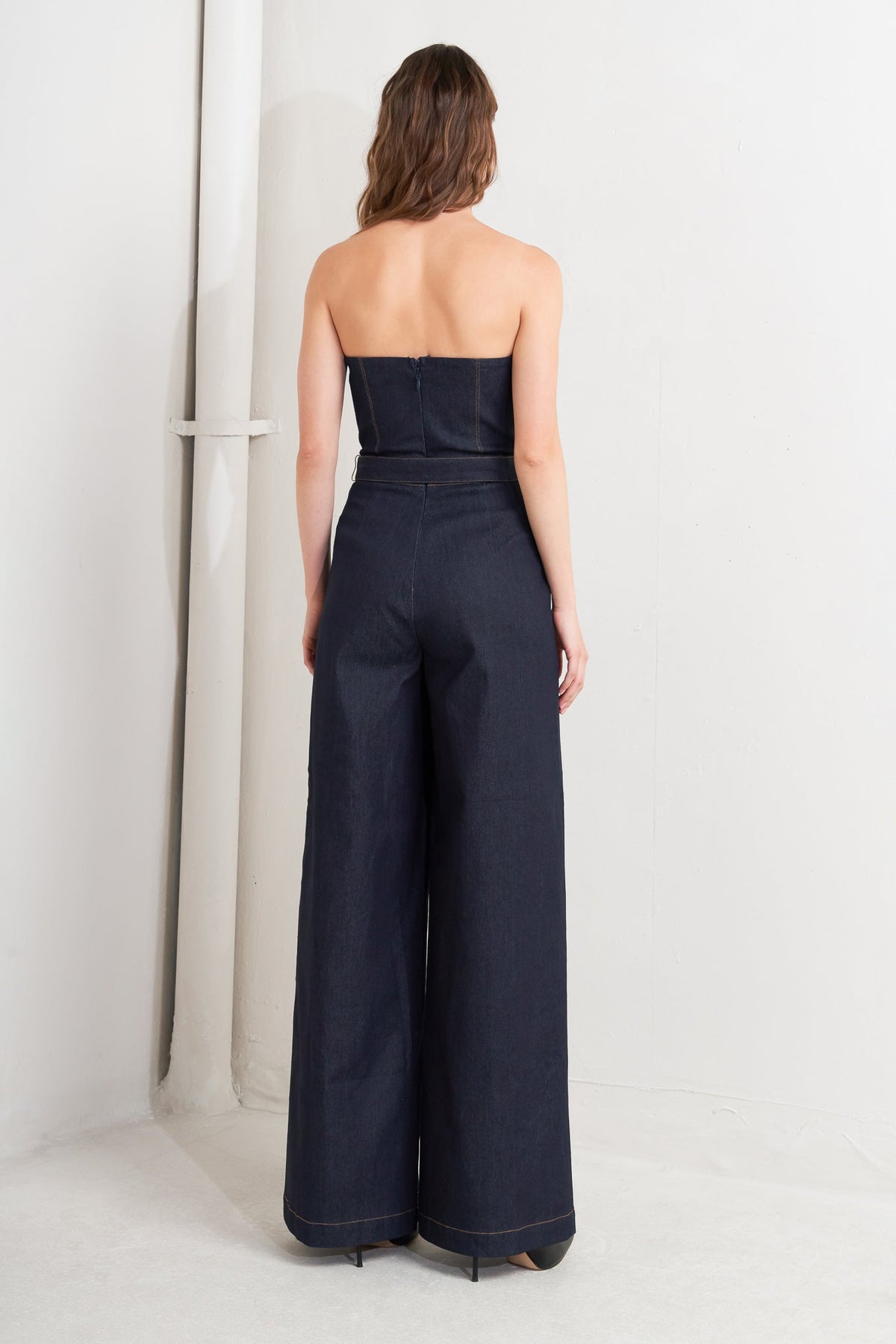 LE BONHEUR V CUT VOW DENIM JUMPSUIT